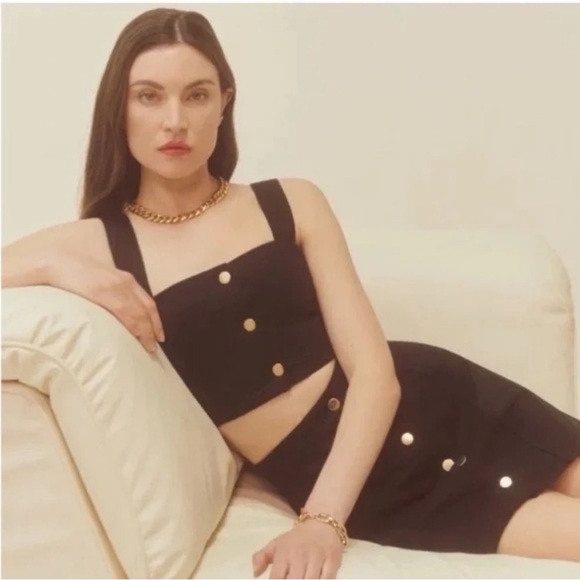 NWT Reformation • chrissy denim front crop top black sz 8 - Picture 2 of 9